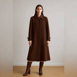 Vintage Women’s Wool Cashmere Chocolate Brown Mocha Longline Coat Warm 14 Winter